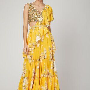 Neha Chopra Tandon wishlist Mango Yellow Printed Lehenga Saree Set With Belt